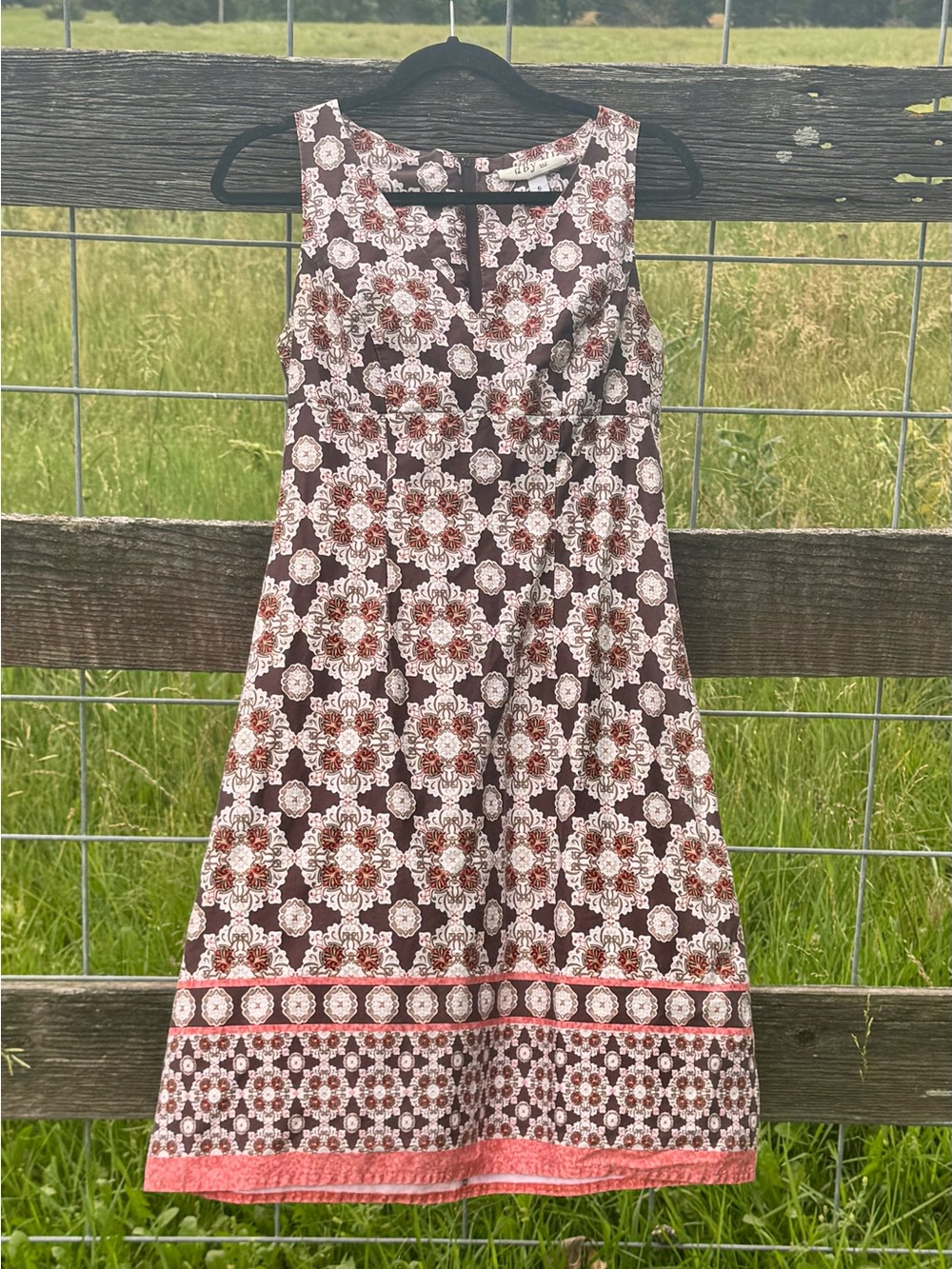 Vintage dBy Ltd‎ Size 6 Medallion Print Fit & Flare Dress Brown Pink